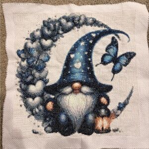 Gnome and Butterfly Cross Stitch Art